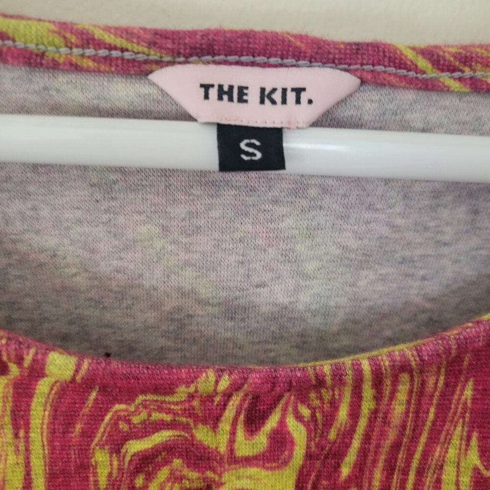 The Kit Ruched Swirl Print Sheath Dress Pink Orange Abstract Ruched Size Small - Picture 2 of 6